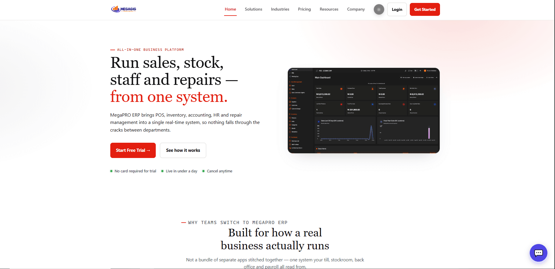 MegaPro ERP product screenshot